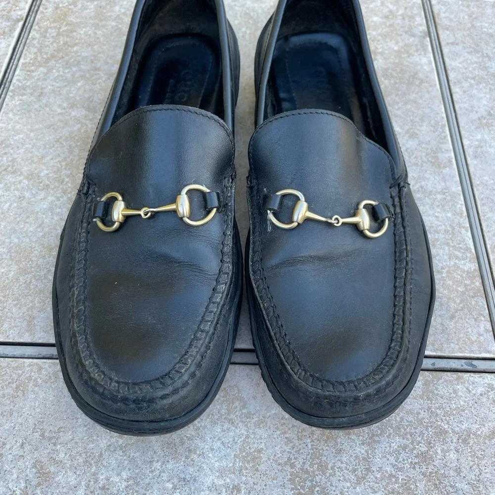 Gucci Black Leather Italian Loafers